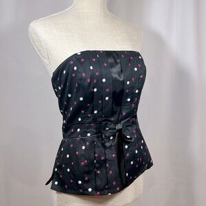White House Black Market Black Polka Dot Strapless Peplum Corset Like Top Size 4